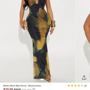Malika Mesh Maxi Dress - Black and Gold